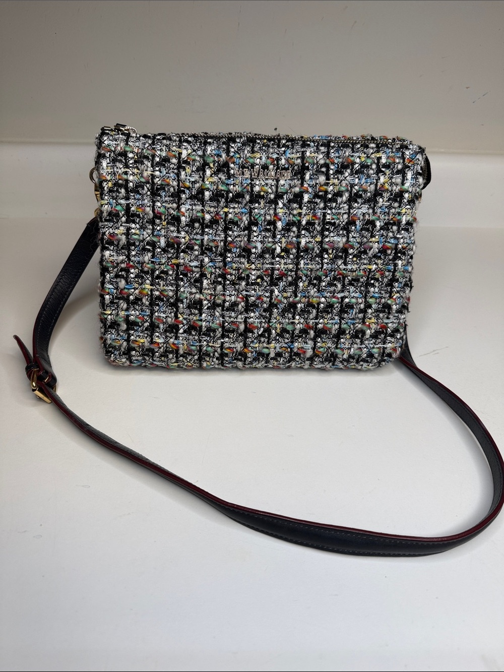 MZ Wallace Tweed Crossbody Large Pippa Bag in Black w/Multicolor Accents